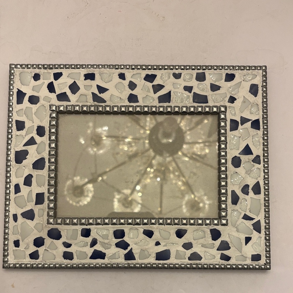 Mosaic Mirror Frame with Blue and White Accents 4 x 6